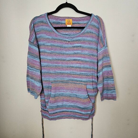 Ruby Rd. Top Knit Striped Petite Blue Purple Orange Pocket Cinched Sides Casual - Picture 10 of 10